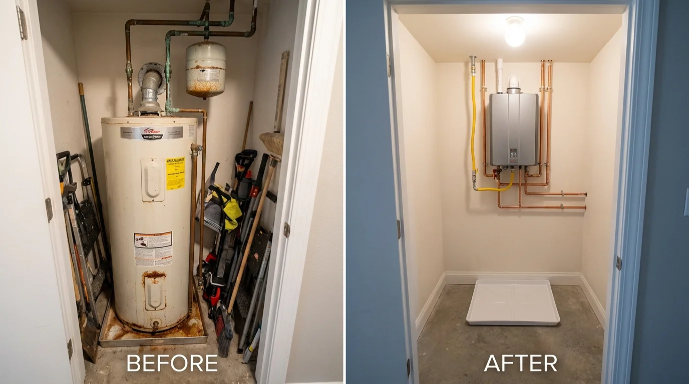 Tank water heater versus wall-mounted tankless unit comparison for Elk Point, SD homeowners