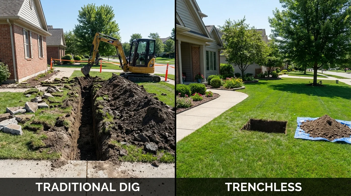 Trenchless sewer repair with minimal yard damage versus traditional excavation in Elk Point, SD